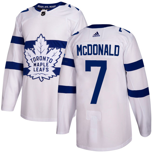Adidas Maple Leafs #7 Lanny McDonald White Authentic 2018 Stadium Series Stitched NHL Jersey - Click Image to Close